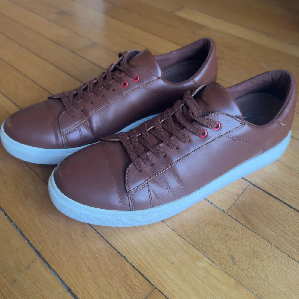 Brooks‎ Brothers Red Fleece Mens Cognac Brown Leather Low Top Sneakers Shoes
